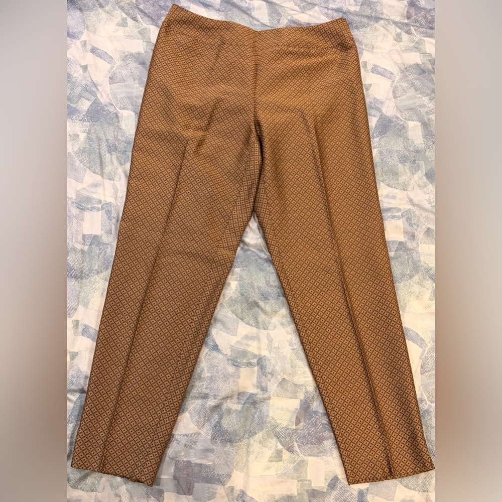 Dana Buchman Brown Silk And Cotton Geometric Dress Pants - Size 14